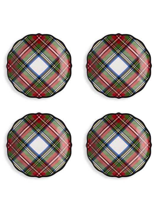 Juliska Stewart Tartan 4-Piece Cocktail Plate Set 2 Juliska Stewart Tartan 4-Piece Cocktail Plate Set