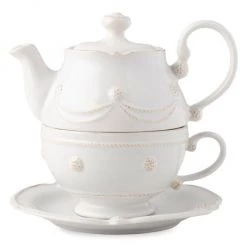 Juliska Berry & Thread 3-In-1 Whitewash Teapot, Tea Cup & Saucer Set