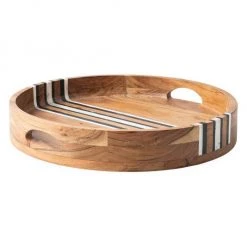 Juliska Stonewood Stripe Acacia Wood Round Tray